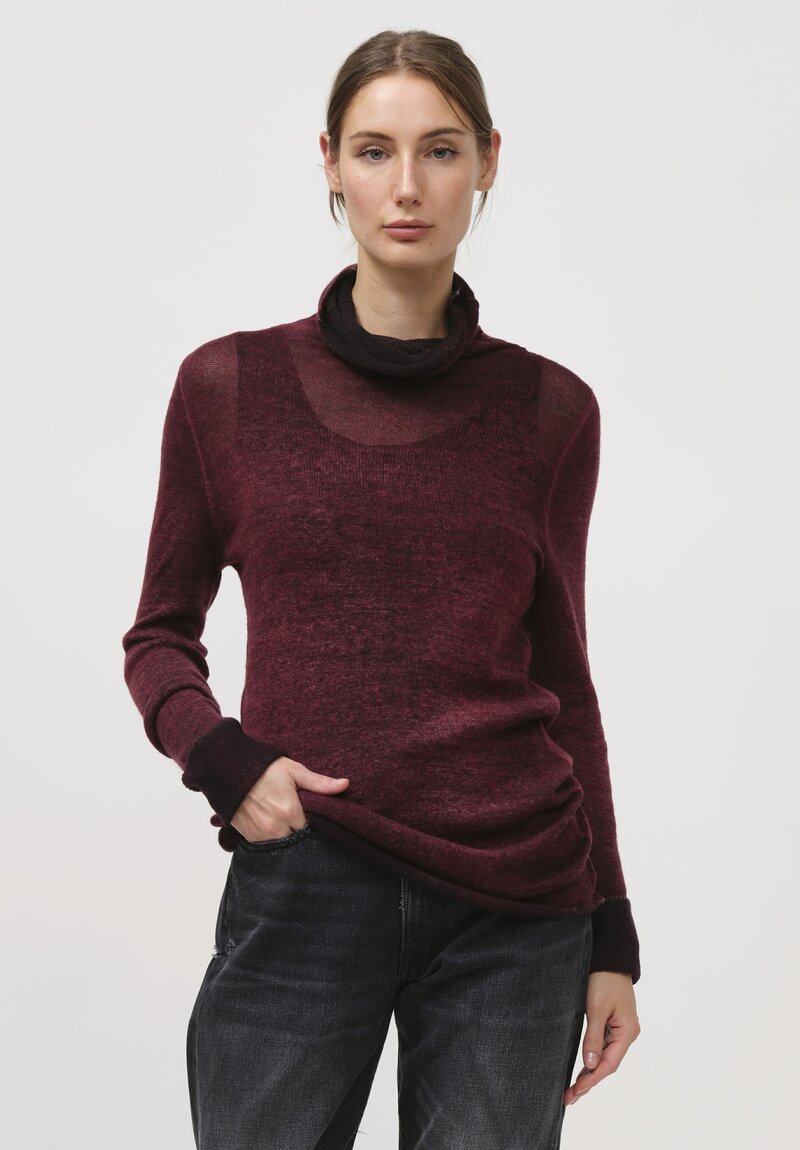 Avant Toi Cashmere Garza Turtleneck Sweater in Nero Wine Red	