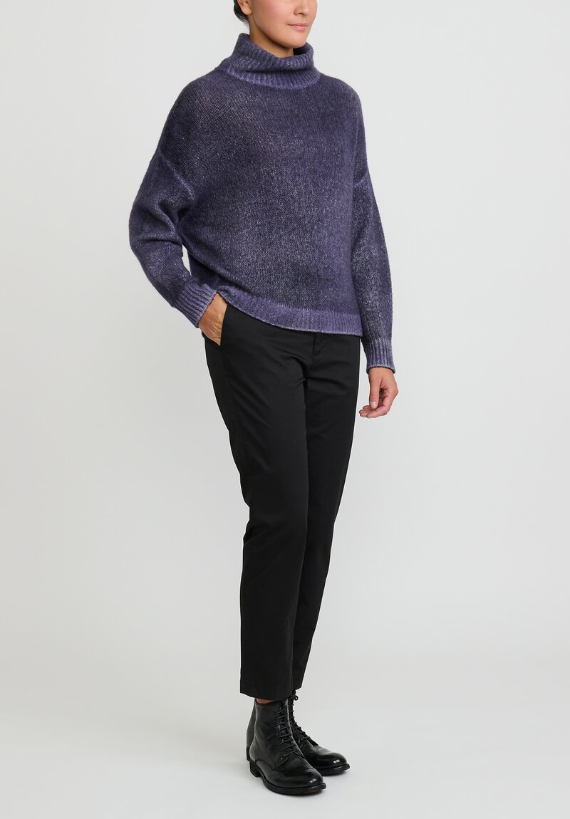 Avant Toi Hand-Painted Cashmere & Silk Turtleneck Sweater in Nero Prune Purple