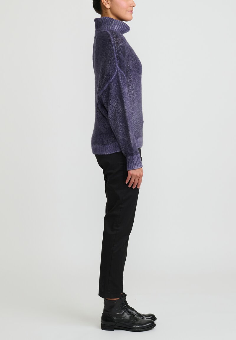Avant Toi Hand-Painted Cashmere & Silk Turtleneck Sweater in Nero Prune Purple