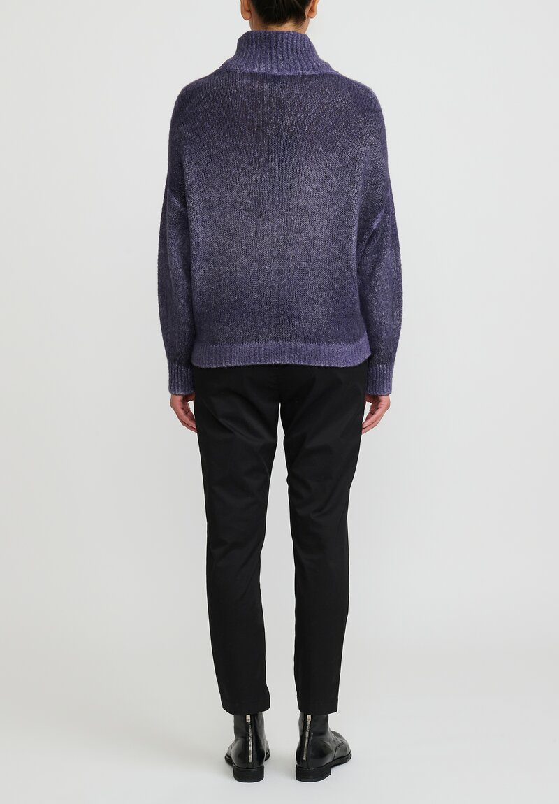 Avant Toi Hand-Painted Cashmere & Silk Turtleneck Sweater in Nero Prune Purple