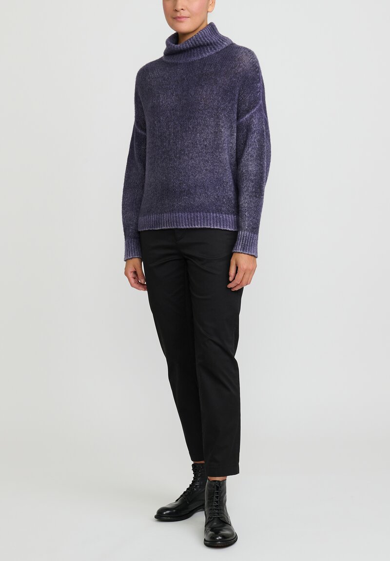 Avant Toi Hand-Painted Cashmere & Silk Turtleneck Sweater in Nero Prune Purple