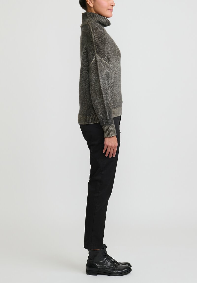 Avant Toi Cashmere and Silk Brushed Turtleneck Sweater in Nero Mushroom Grey