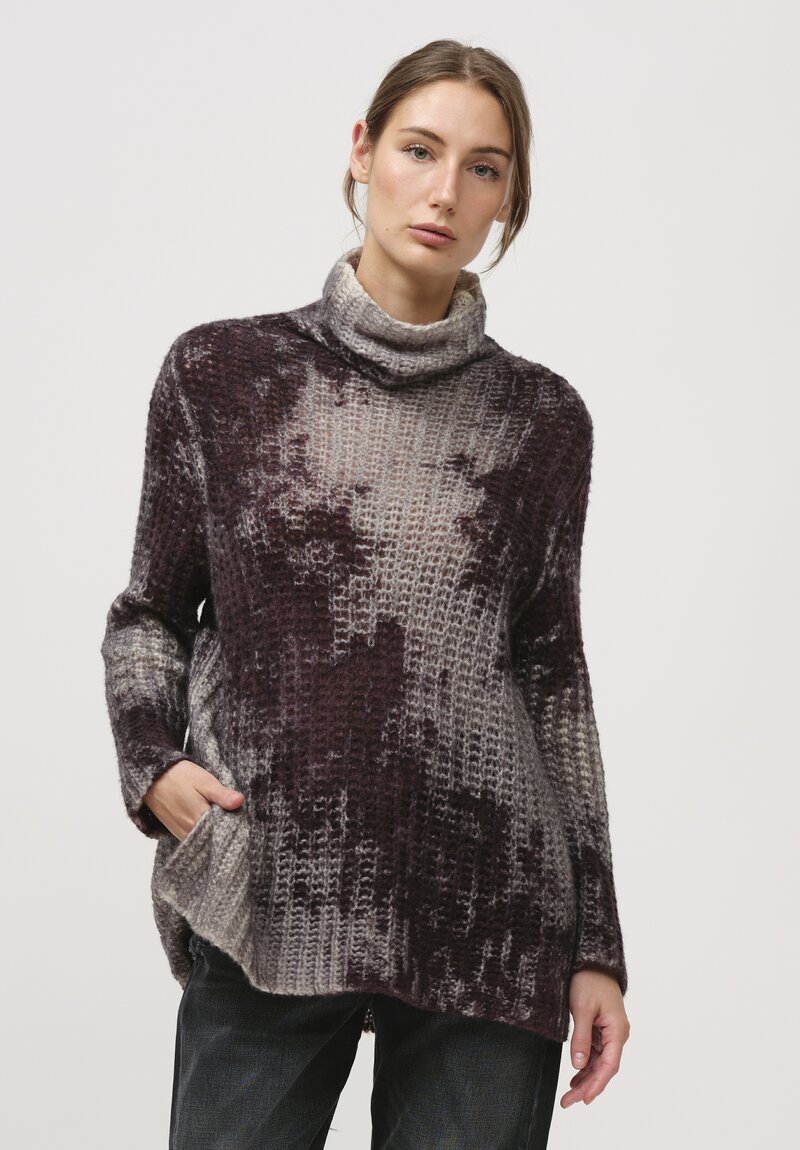 Avant Toi Hand-Painted Cashmere & Silk Turtleneck in Nero Seppia Purple	