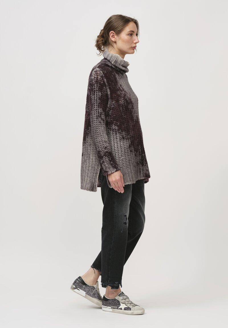 Avant Toi Hand-Painted Cashmere & Silk Turtleneck in Nero Seppia Purple	