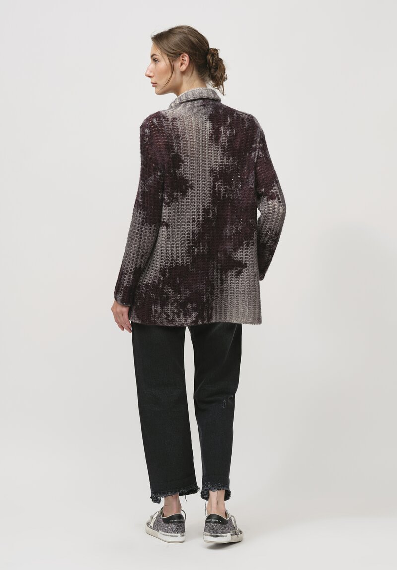 Avant Toi Hand-Painted Cashmere & Silk Turtleneck in Nero Seppia Purple	