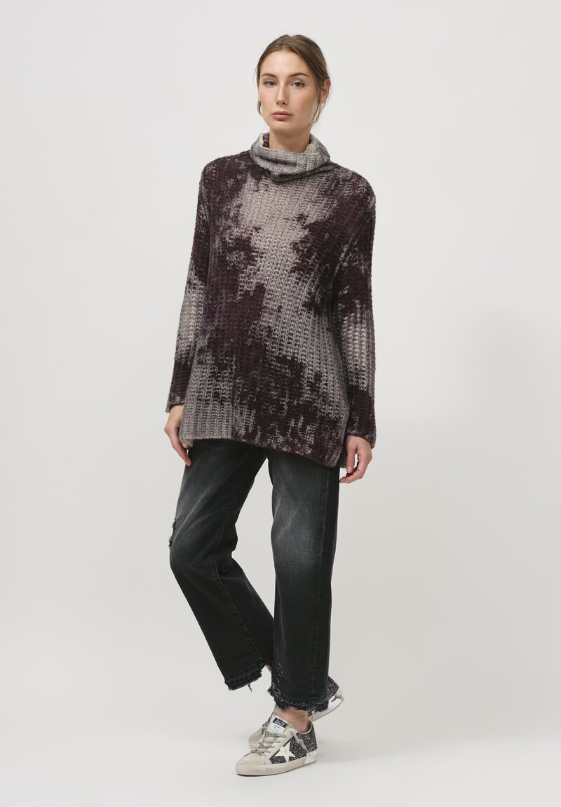 Avant Toi Hand-Painted Cashmere & Silk Turtleneck in Nero Seppia Purple	