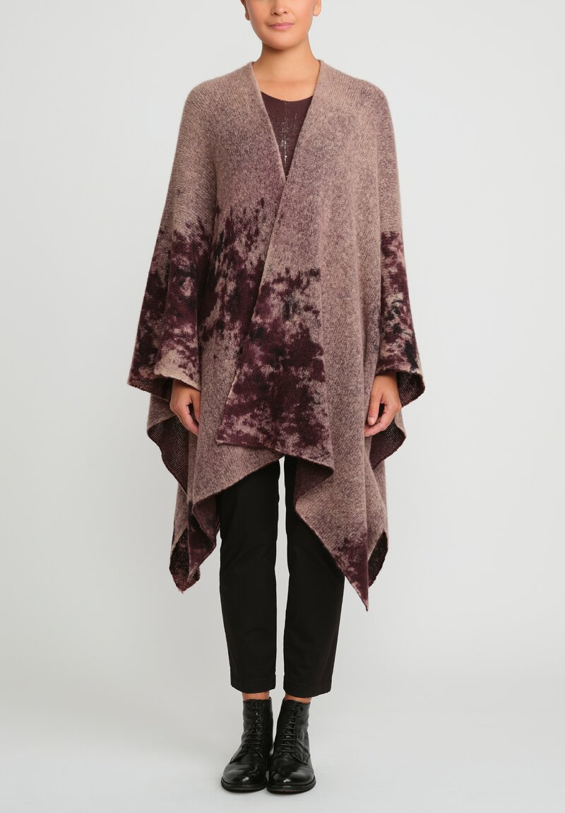 Avant Toi Merino Hand-Painted Wool and Camel Hair Poncho in Seppia Purple