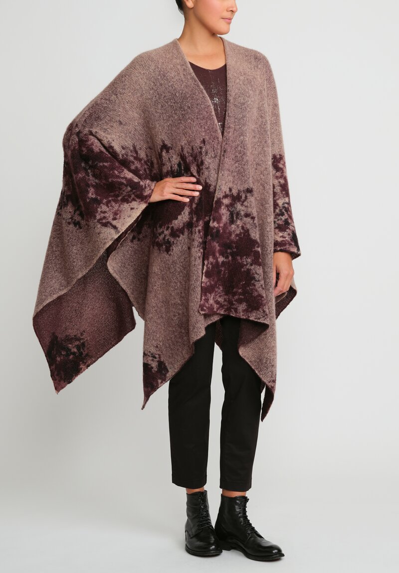 Avant Toi Merino Hand-Painted Wool and Camel Hair Poncho in Seppia Purple
