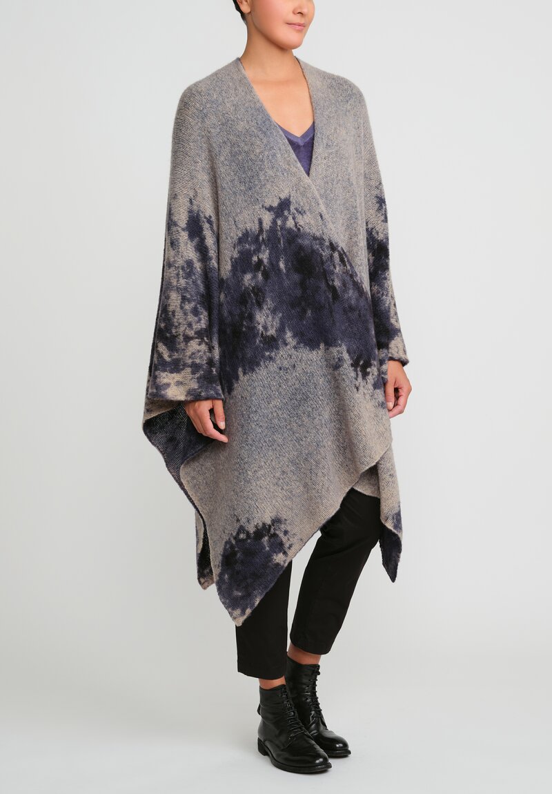 Avant Toi Merino Hand-Painted Wool and Camel Hair Poncho in Midnight Blue