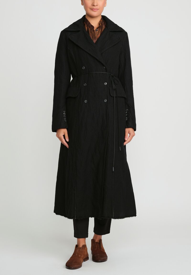 Masnada Cotton & Wool Double-Breasted Coat in Black	