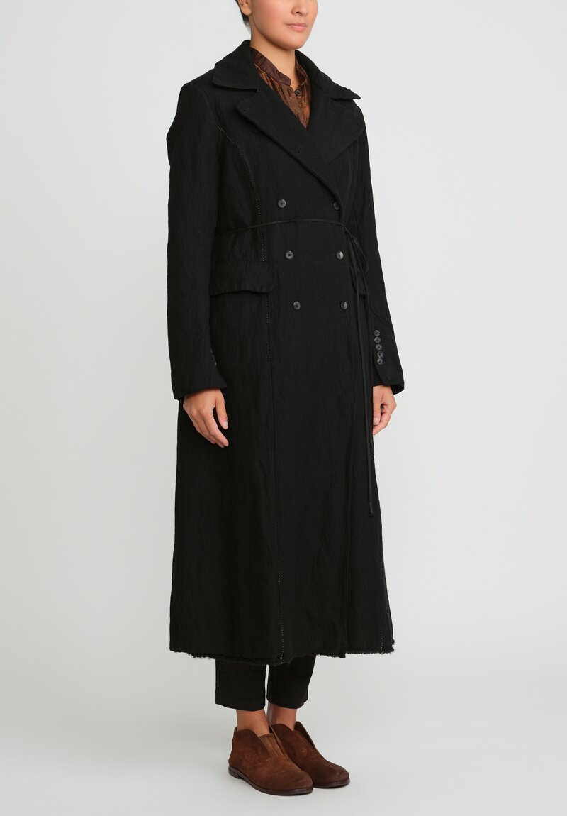 Masnada Cotton & Wool Double-Breasted Coat in Black	
