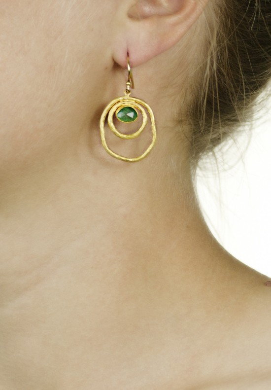 Lika Behar Triple Circle Gold and Emerald Dangle Earrings