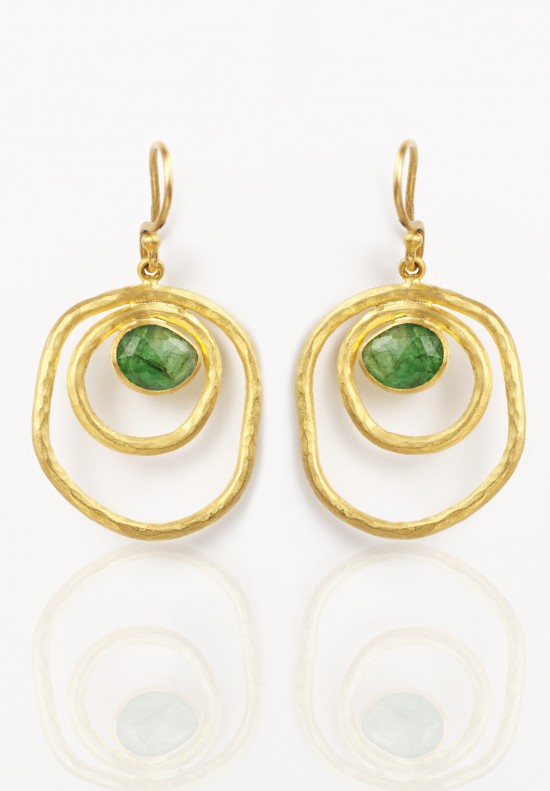 Lika Behar Triple Circle Gold and Emerald Dangle Earrings