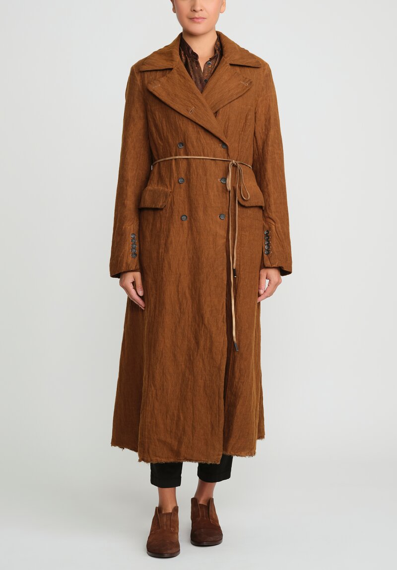 Masnada Cotton & Wool Double-Breasted Coat in Land Brown	