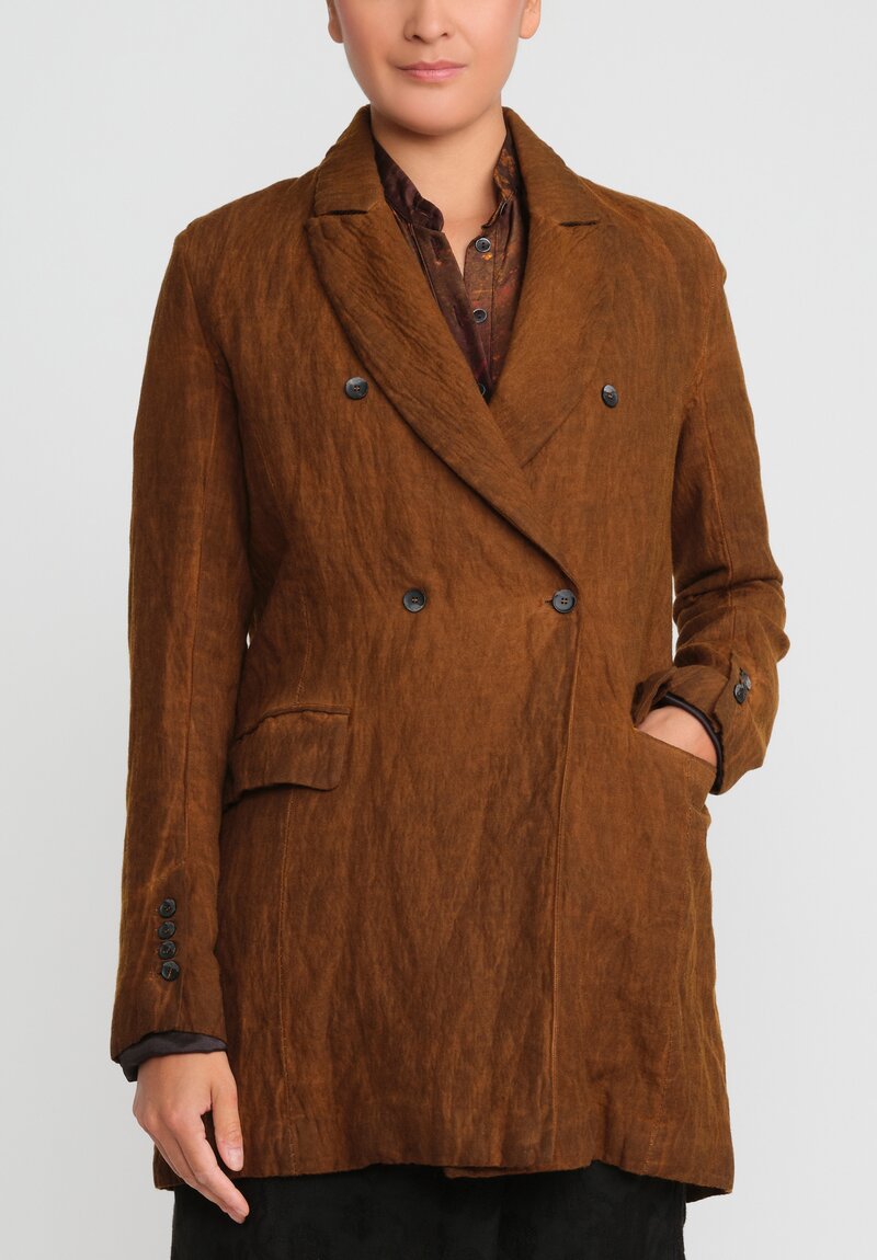 Masnada Cotton & Wool Double-Breasted Jacket in Land Brown	