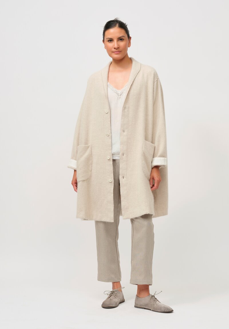 Kaval Hand Woven Raccoon Shawl Collar Coat in Natural White	