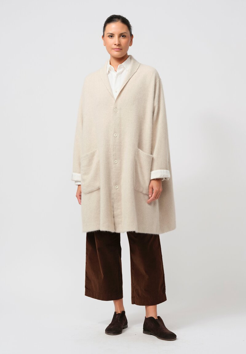 Kaval Hand Woven Raccoon Shawl Collar Coat in Natural White	