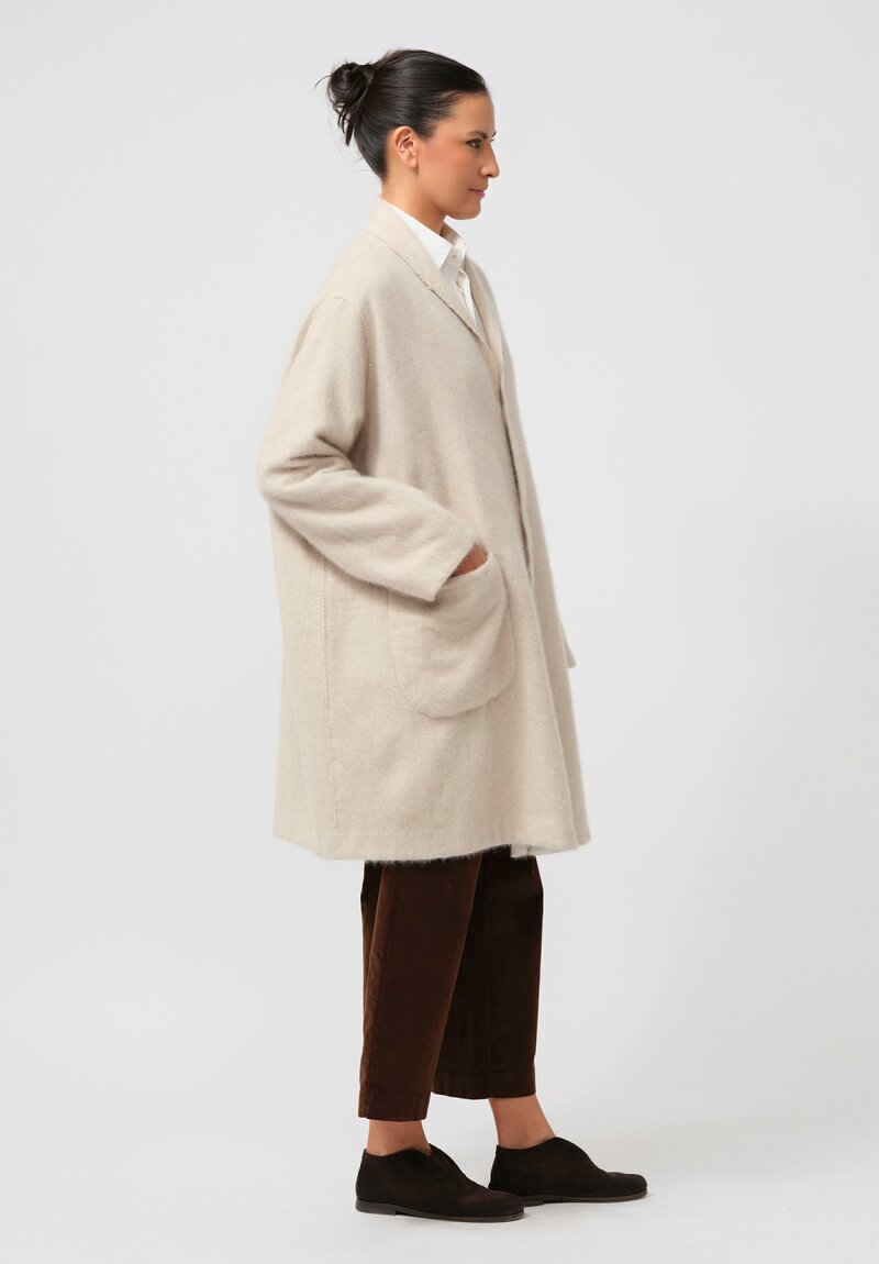 Kaval Hand Woven Raccoon Shawl Collar Coat in Natural White	