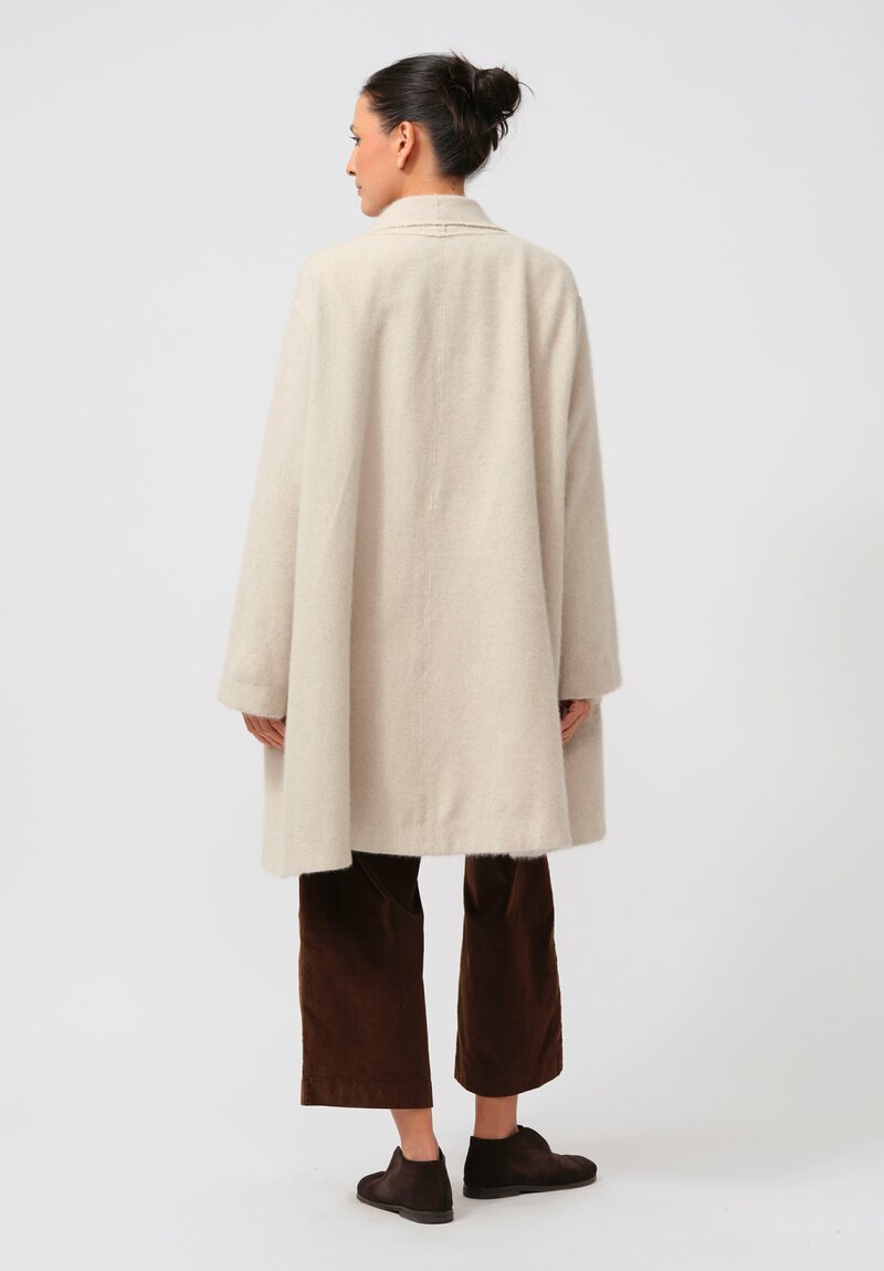 Kaval Hand Woven Raccoon Shawl Collar Coat in Natural White	