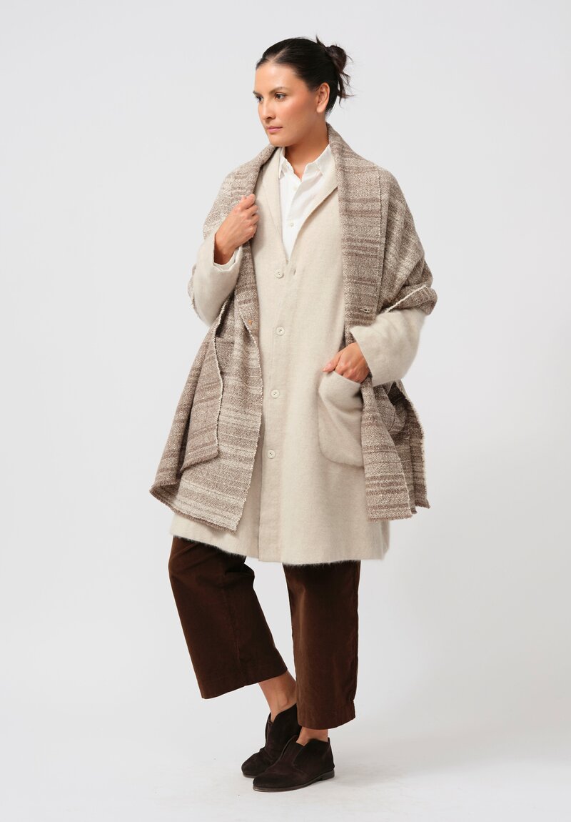 Kaval Hand Woven Raccoon Shawl Collar Coat in Natural White	