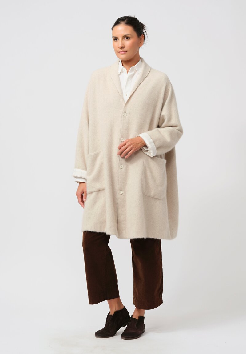 Kaval Hand Woven Raccoon Shawl Collar Coat in Natural White	