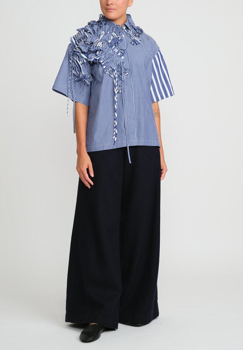 Biyan Cotton 3D Embellished Sybel Short Sleeve Shirt in Blue