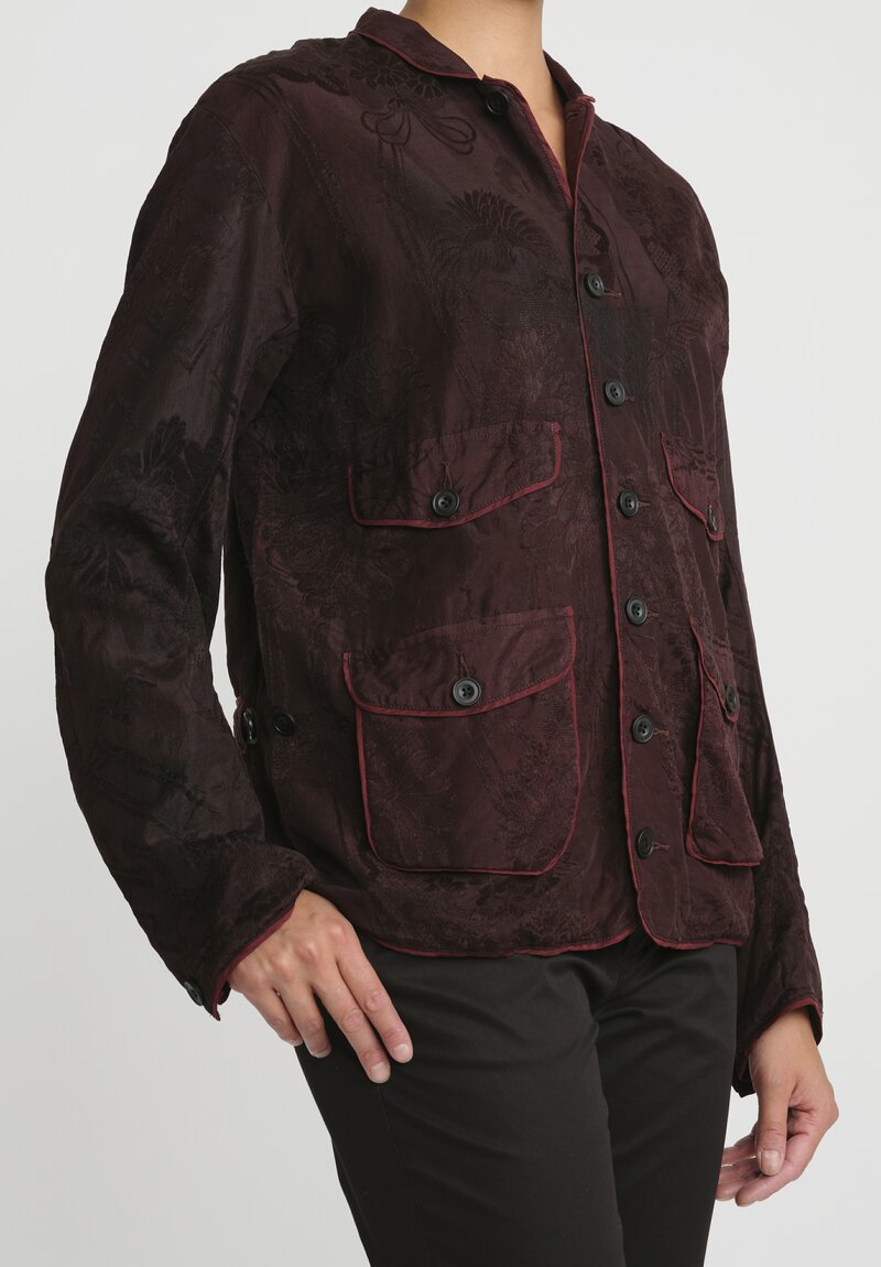 Christian Peau Vintage Silk Jacquard 4 Pocket Jacket	in Red
