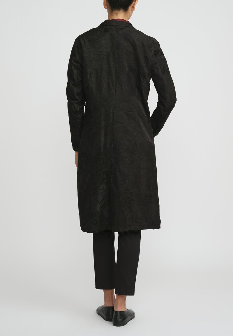 Christian Peau Vintage Silk Jacquard Long Coat in Black Cranes