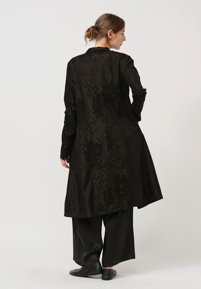 Christian Peau Vintage Silk Jacquard Long Coat in Black Floral II	