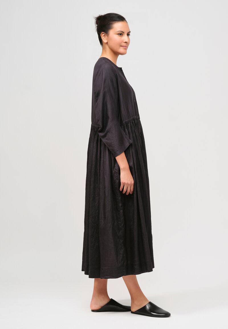 Christian Peau Silk Gathered Waist Dress in Black
