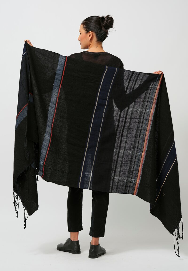 Christopher Duncan Cotton & Wool Temple XV Handwoven Shawl in Black, Navy & Red	