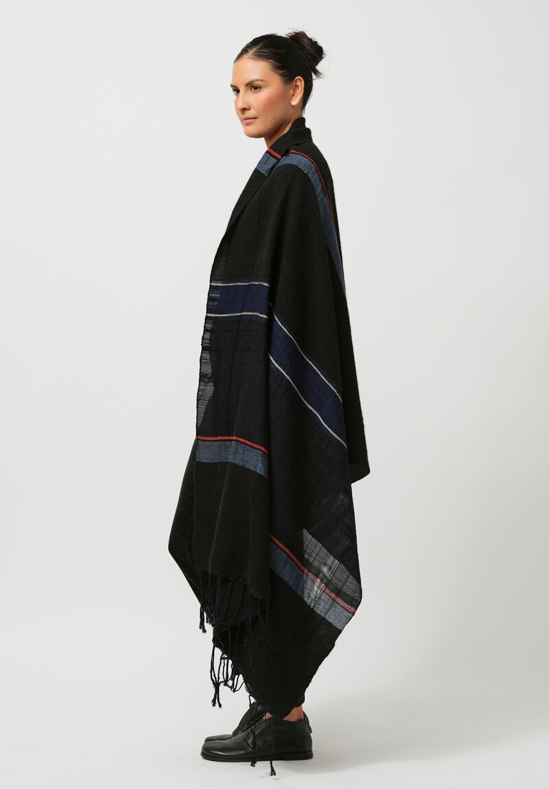 Christopher Duncan Cotton & Wool Temple XV Handwoven Shawl in Black, Navy & Red	