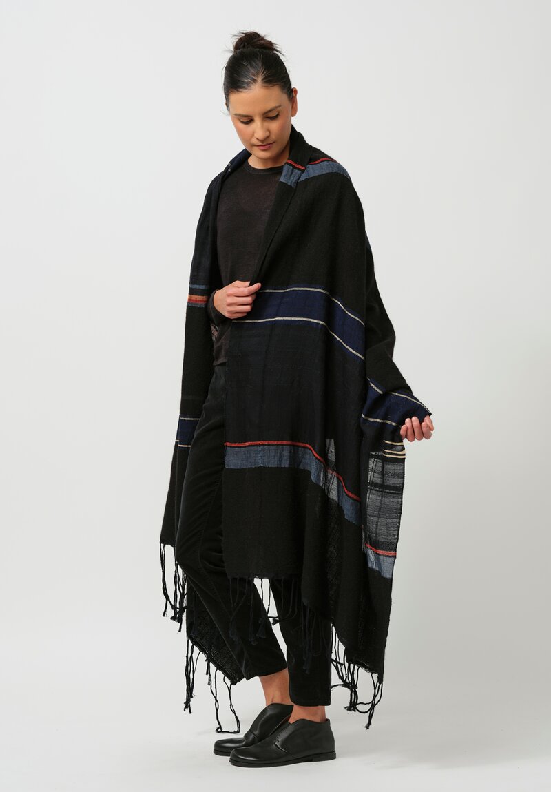 Christopher Duncan Cotton & Wool Temple XV Handwoven Shawl in Black, Navy & Red	
