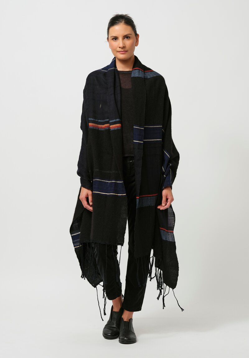 Christopher Duncan Cotton & Wool Temple XV Handwoven Shawl in Black, Navy & Red	