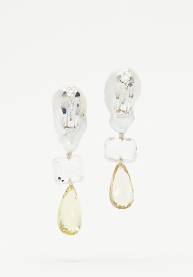 Monies UNIQUE Baroque Pearl, Mountain Crystal & Citrine Earrings