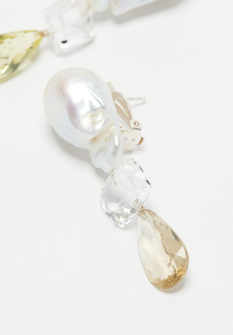 Monies UNIQUE Baroque Pearl, Mountain Crystal & Citrine Earrings