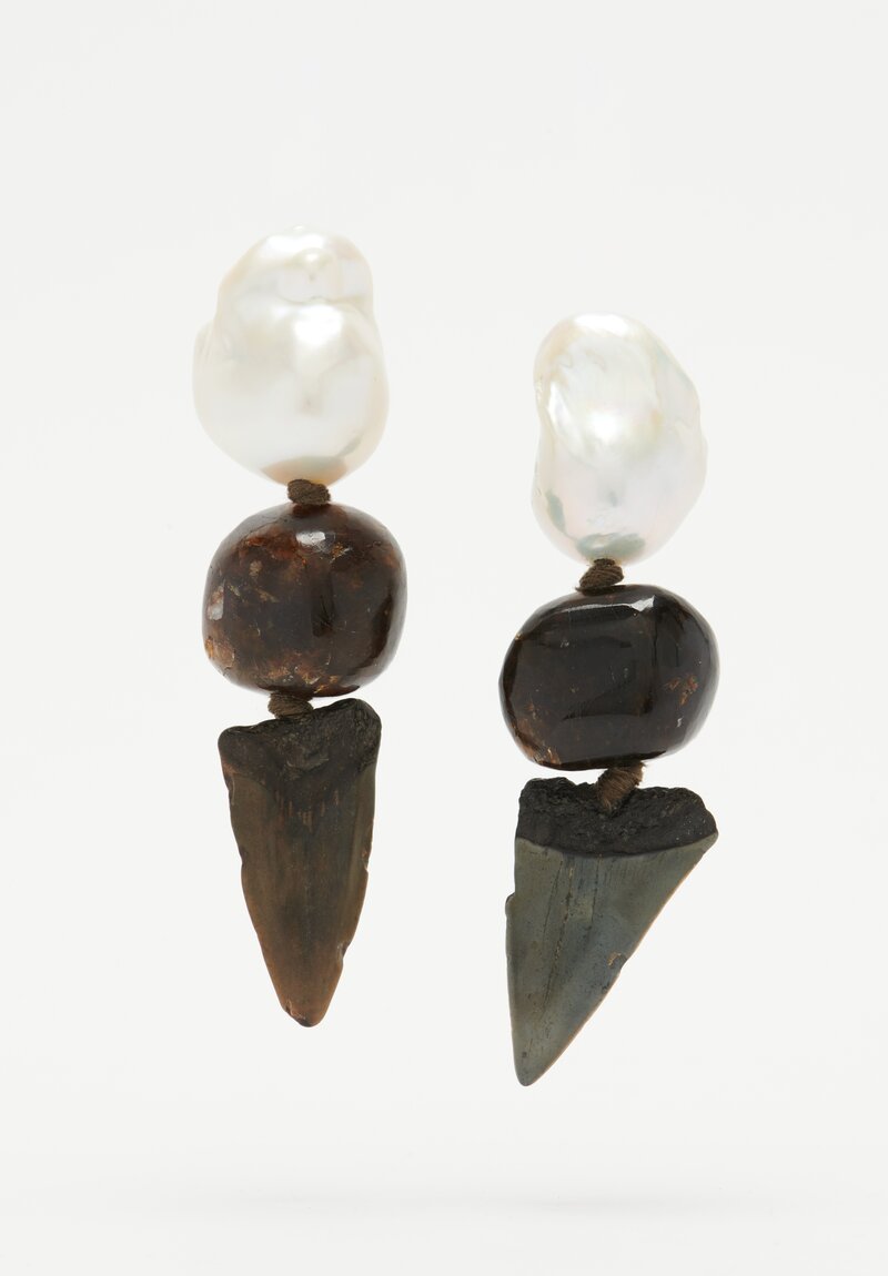 Monies UNIQUE Baroque Pearl, Ruby & Shark Tooth Earrings