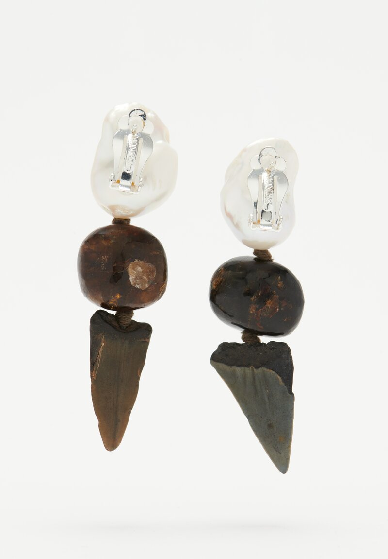 Monies UNIQUE Baroque Pearl, Ruby & Shark Tooth Earrings