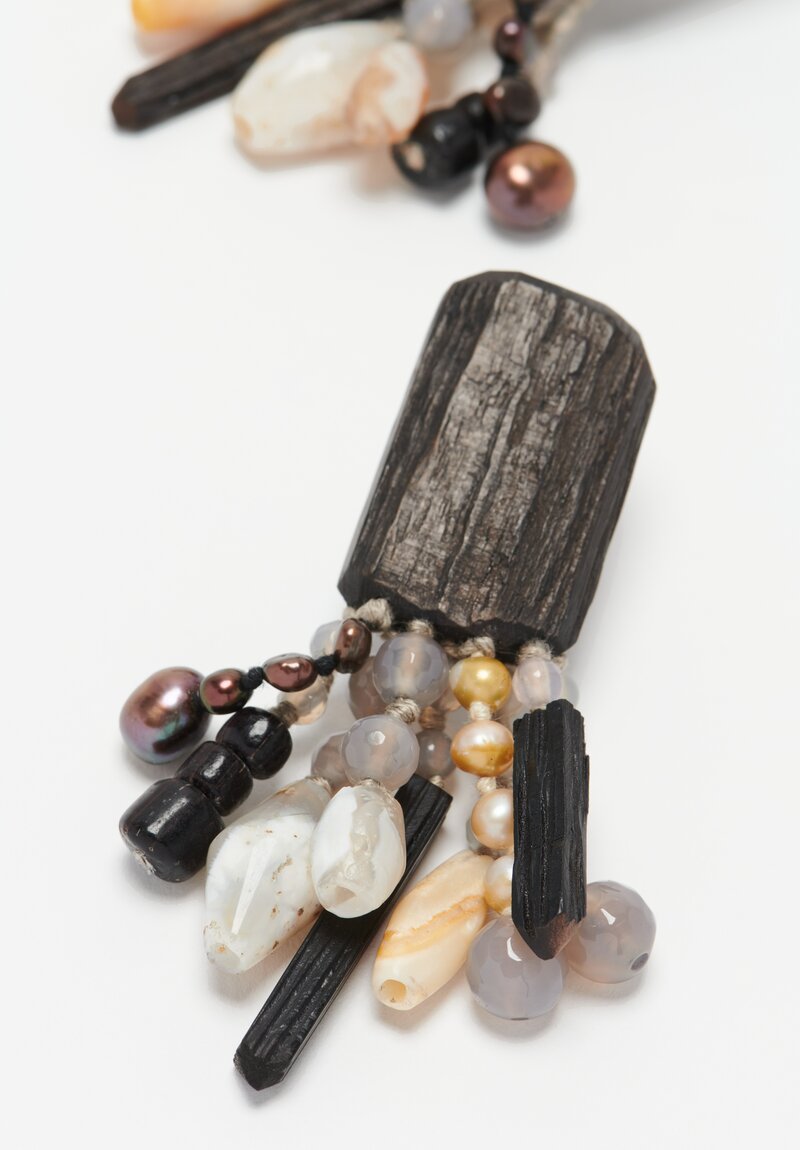 Monies UNIQUE Ebony, Glass, Horn, Freshwater Pearl Earrings Black	