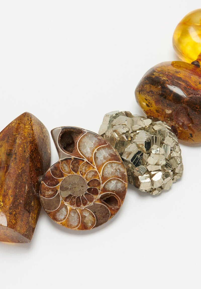 Monies UNIQUE Leather Carnelian Amber, Ammonite, Pyrite Necklace	