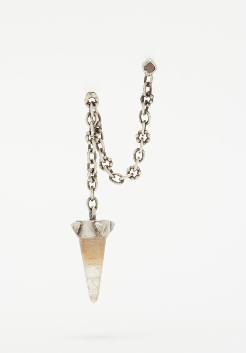 Miranda Hicks Sterling Silver, Rutilated Quartz Drop & Natural Diamond Crystal Multi-Use Earring Gold Spiral	