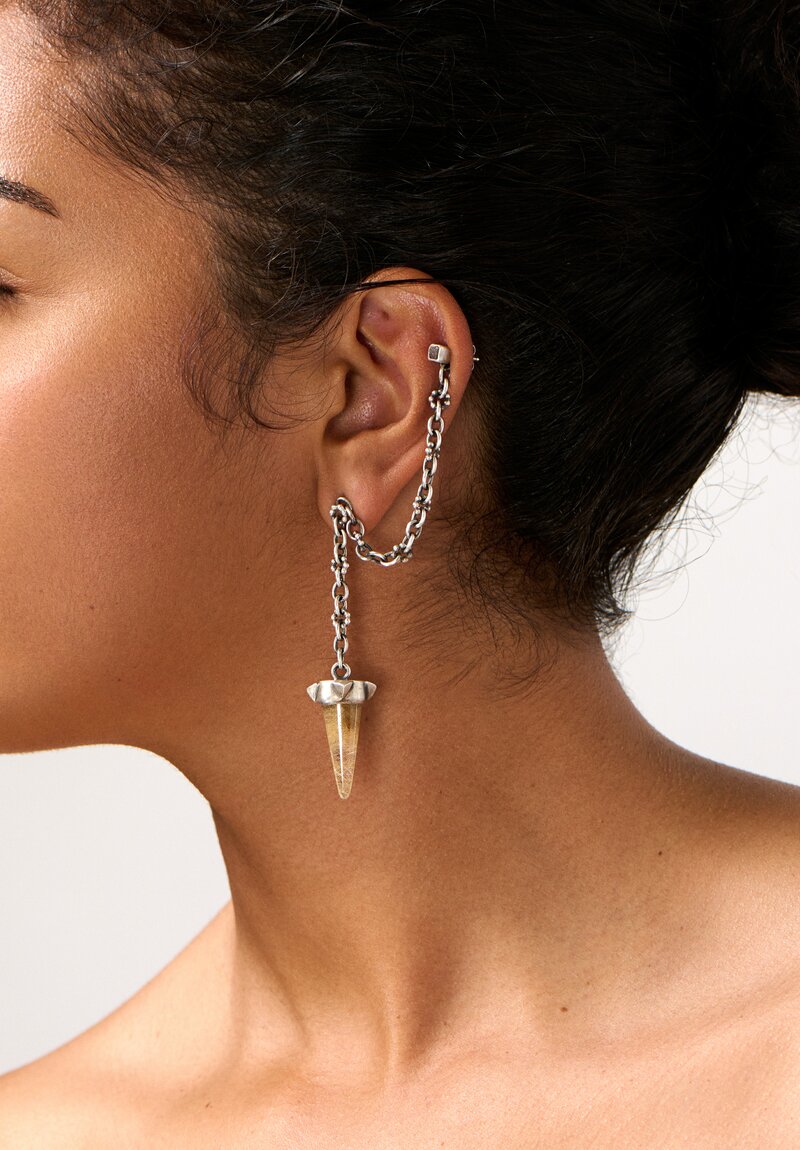 Miranda Hicks Sterling Silver, Rutilated Quartz Drop & Natural Diamond Crystal Multi-Use Earring Gold Spiral	