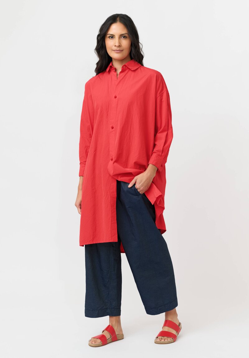 Daniela Gregis Washed Cotton Camicia Uomo Larga Media Lavata Tunic in Rosso Red