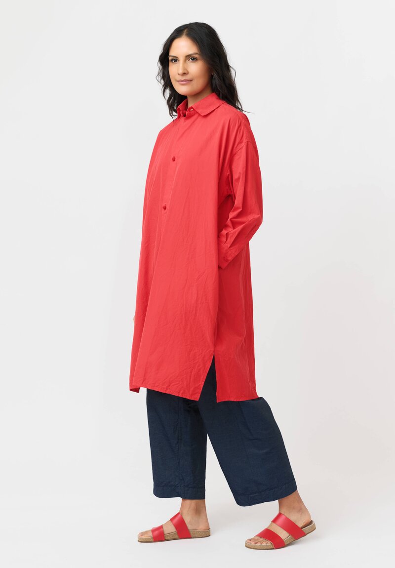 Daniela Gregis Washed Cotton Camicia Uomo Larga Media Lavata Tunic in Rosso Red