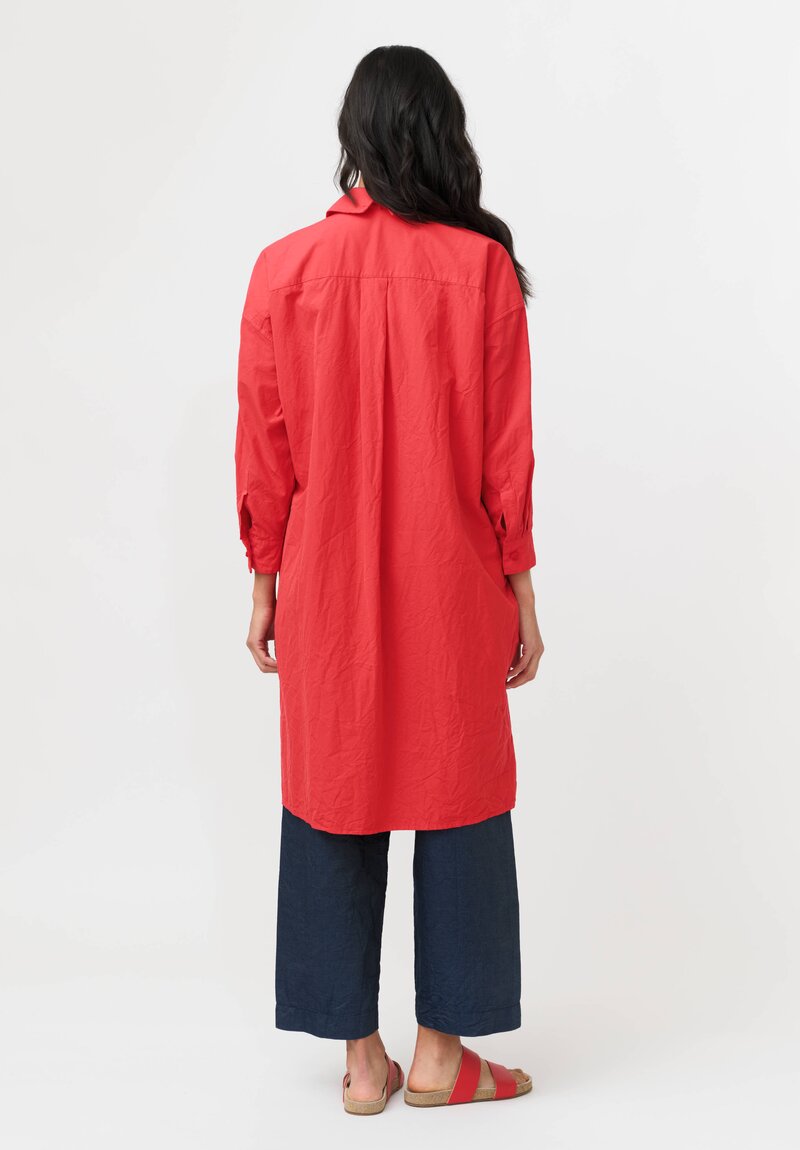 Daniela Gregis Washed Cotton Camicia Uomo Larga Media Lavata Tunic in Rosso Red
