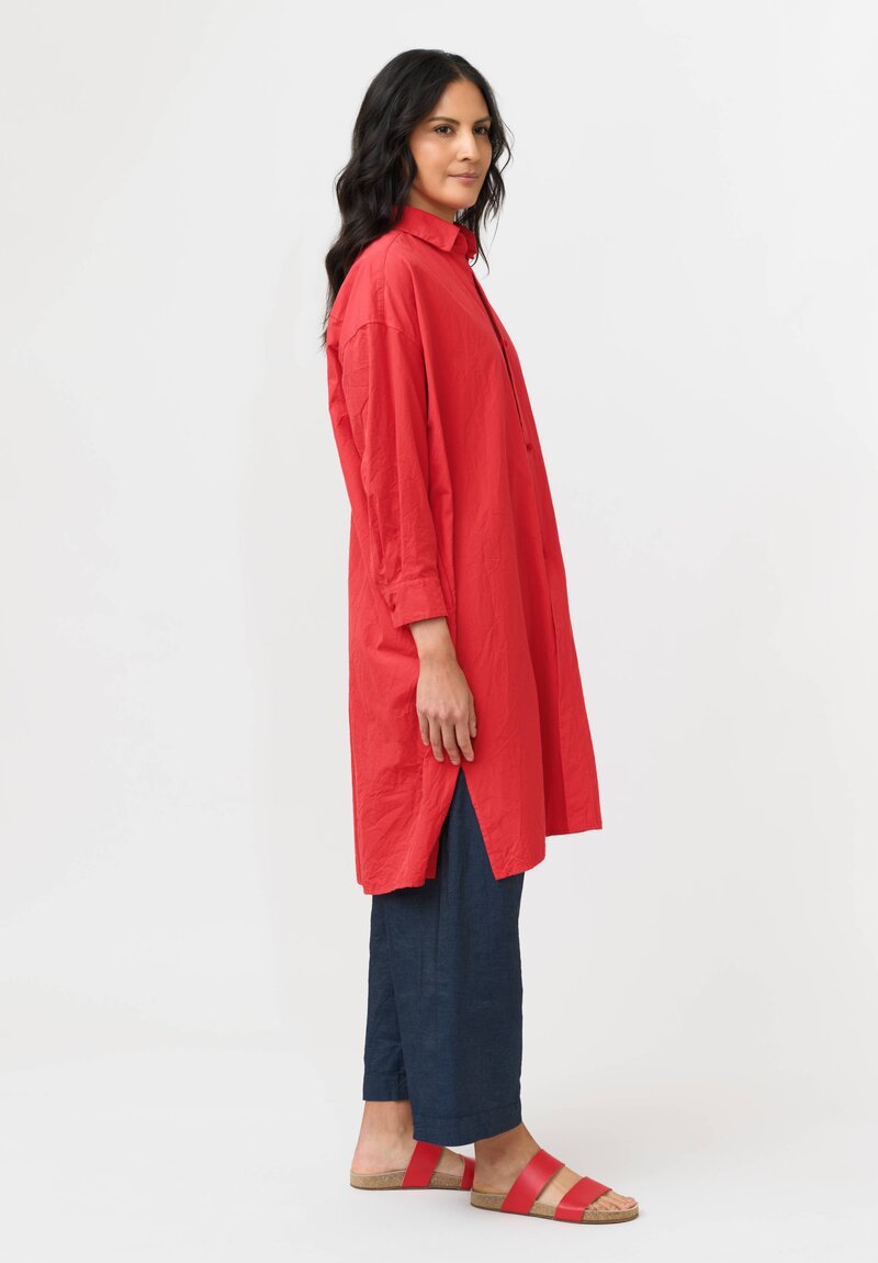 Daniela Gregis Washed Cotton Camicia Uomo Larga Media Lavata Tunic in Rosso Red