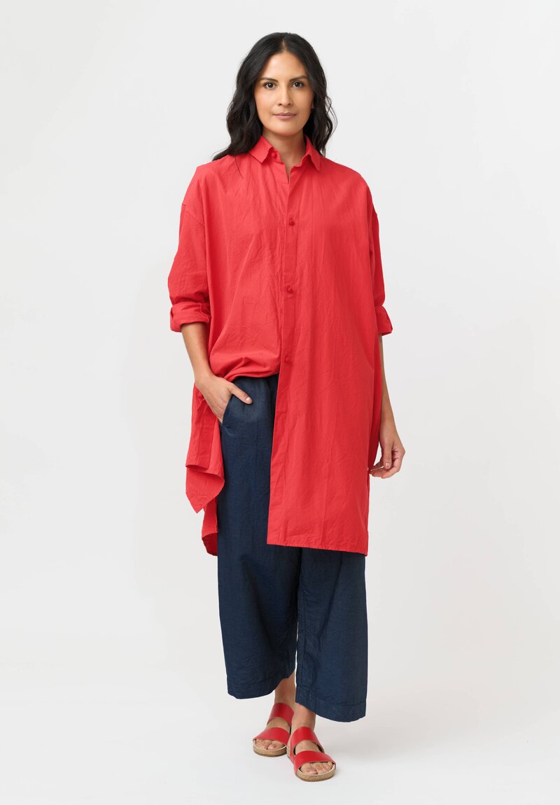 Daniela Gregis Washed Cotton Camicia Uomo Larga Media Lavata Tunic in Rosso Red