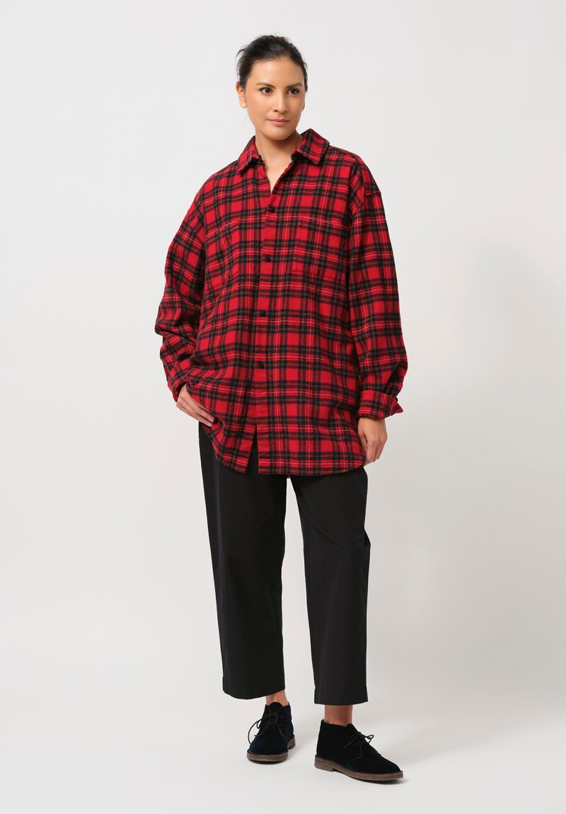 Daniela Gregis Washed Wool Uomo Tartan Shirt in Nero Blue & Red Black	