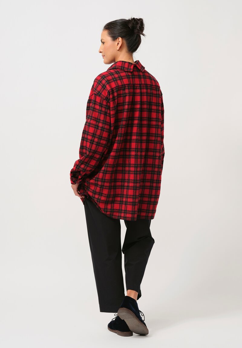 Daniela Gregis Washed Wool Uomo Tartan Shirt in Nero Blue & Red Black	