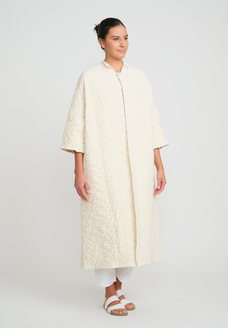 Daniela Gregis Washed Cotton & Wool Poppy Quilted Long Coat in Panna Cream	